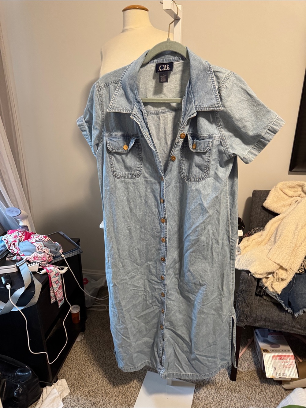 CB casual Light Blue Denim Maxi Shirt Dress